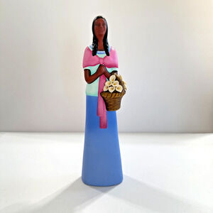 Tlalli Pottery Hispanic Woman And Child Figurine Statue Flower Basket 11.5"